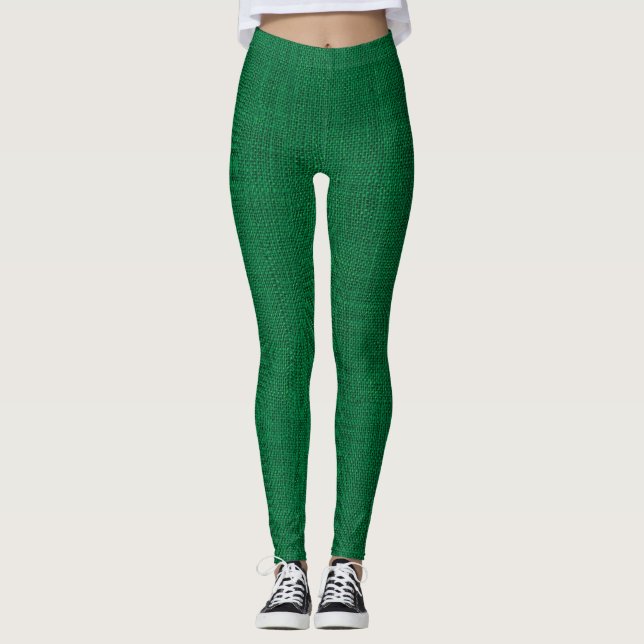 Leggings Texture verte de toile de jute de Noël (Devant)