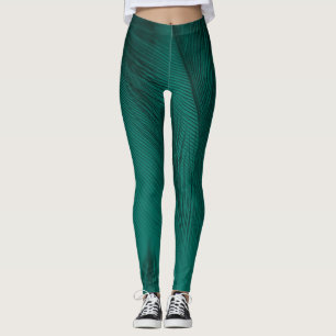 Leggings Texture Vintage de plumes vert foncé