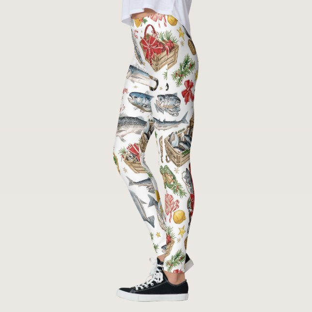 Leggings Thème de Noël de pêche (Gauche)