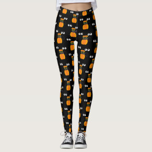 Leggings Thème d'Halloween - Chat noir, Citrouilles et coui