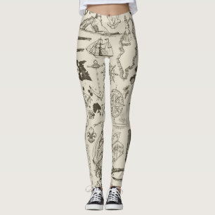 Leggings Thème pirate : motif nautique vintage.