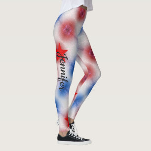Leggings Tie Dye Rouge Blanc Bleu Nom Personnalisé