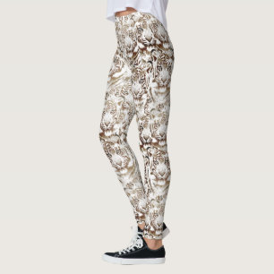 Leggings Tiger face design blanc et Brown