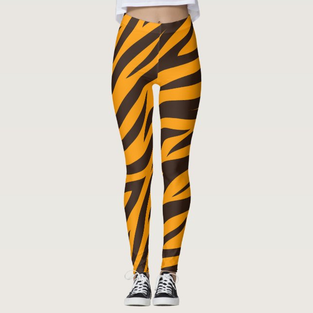 Leggings Tiger Gravure noire Orange motif en peau d'animal  (Devant)