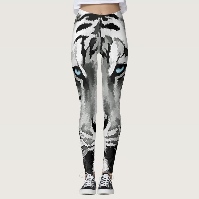 Leggings Tiger Noir et Blanc Bleu yeux (Devant)