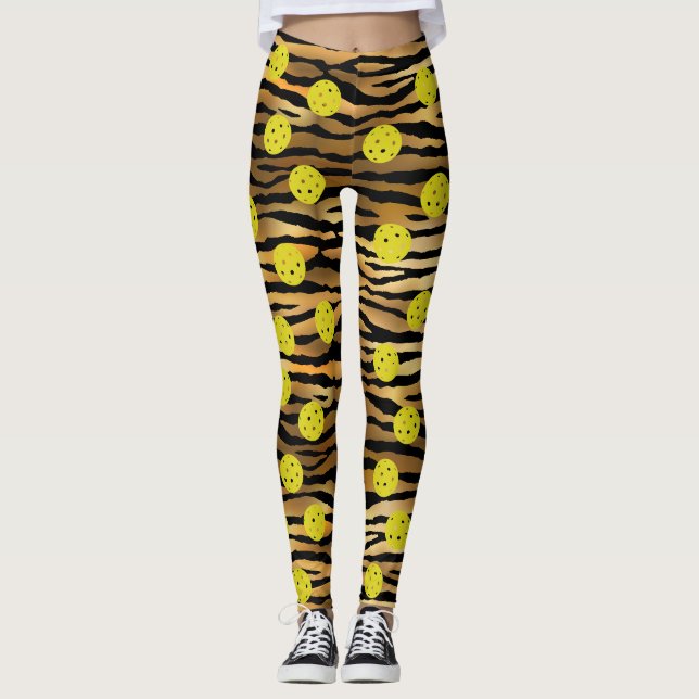 Leggings Tiger Poster de animal or Brown Jaune Pickleball (Devant)