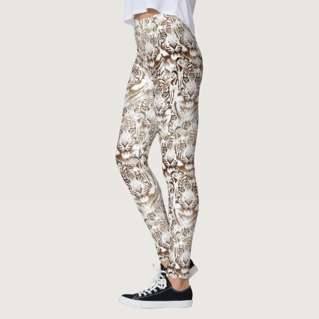 Leggings Tiger Visage Design Blanc et Brown (Gauche)