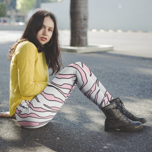 Leggings Tiges Animales Blanches Et Roses (Créateur téléchargé)
