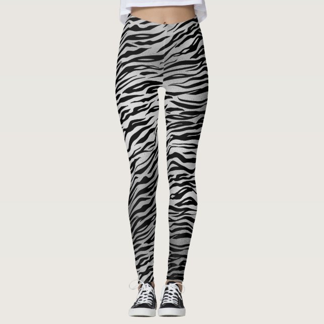 Leggings Tigre noir d'argent pour imprimer les jambes des f (Devant)