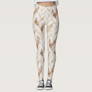 Leggings Tissu Faux Tissé Blanc Pailleté Or  
