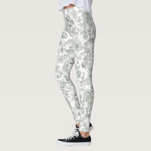 Leggings Toile-De-Jouy Florale Vert Sauge Vintage à l'aquar