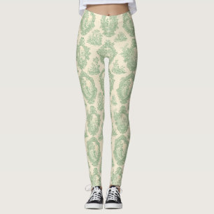 Leggings Toile de Jouy Vert Menthe Scène de Couple et Jardi
