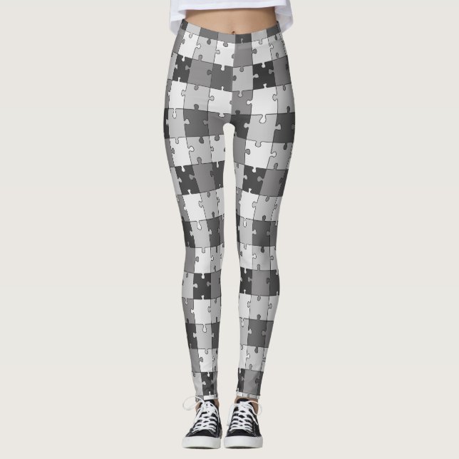 Leggings Tons espiègles de gris de casse-tête (Devant)