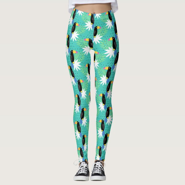 Leggings Toucans sur Turquoise (Devant)