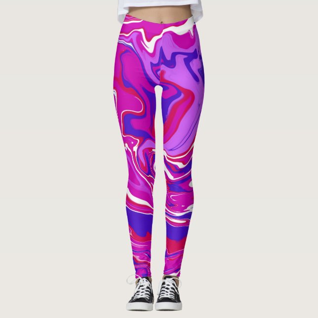 Leggings Tourbillon de marbre rose et violet (Devant)