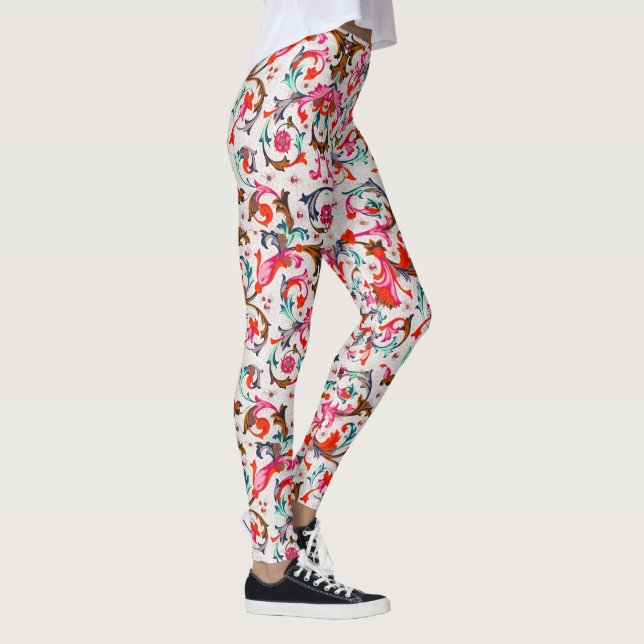 LEGGINGS TOURBILLONS FLORAUX ROUGES DE LA RENAISSANCE FLORE (Droite)