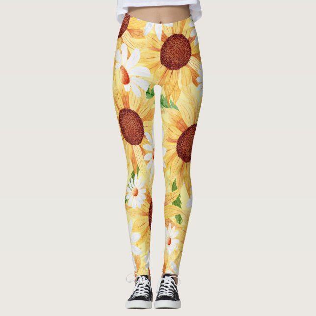Leggings Tournesol et aquarelle de marais  (Devant)
