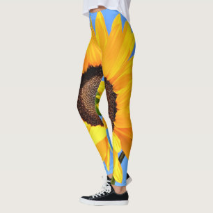 Leggings Tournesol jaune contre soleil sur ciel bleu - été 