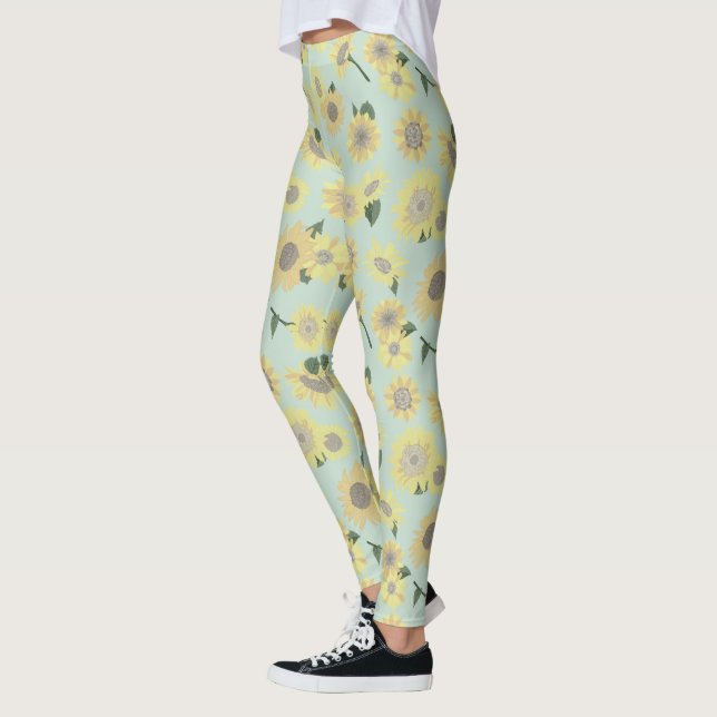 Leggings Tournesol Jaune Whimsical Sur Motif Bleu (Gauche)