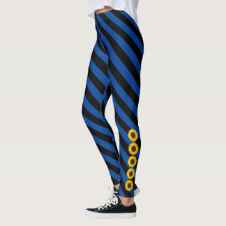 Leggings Tournesols jaunes Bande noire et bleue