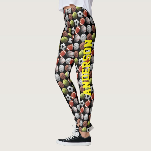 Leggings Toutes les boules de sports sur le noir avec le (Gauche)