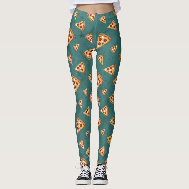 Leggings Tranches de pizza cool motif turquoise vintage (Devant)