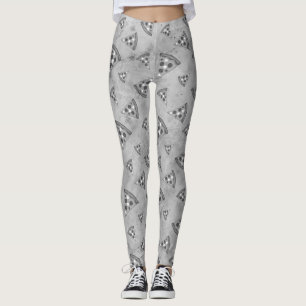 Leggings tranches de pizza cool vintage noir blanc gris mot