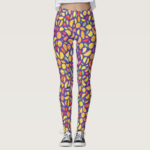 Leggings Tranches Fruit Mignonnes Sur Motif Aquarelle Viole