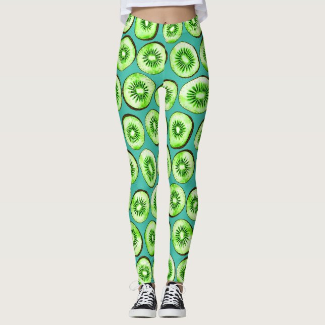 Leggings Tranches Kiwi sur turquoise (Devant)