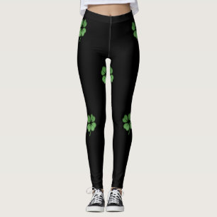 Leggings Trèfle irlandais féminin adorable, noir