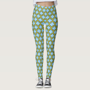 Leggings Trellis bleu et jaune, treillis, Quatrefoil