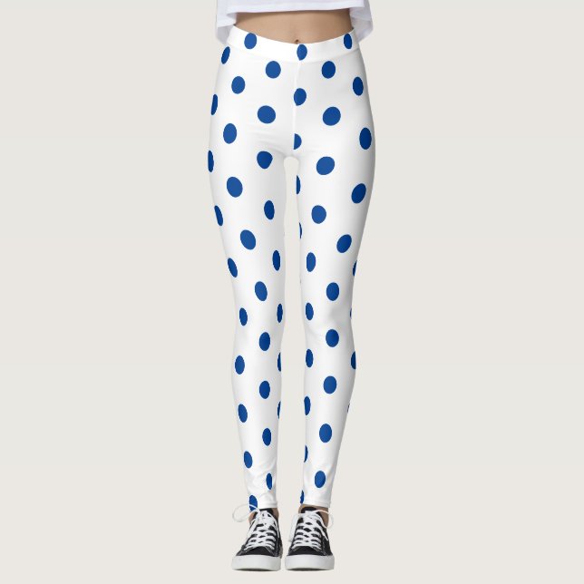 Leggings Trendy Blue Polka dot Pattern On White Retro  (Devant)
