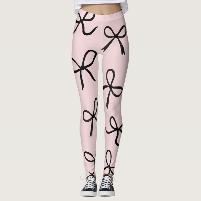 Leggings Trendy Cute Little Black Bows Rose (Devant)