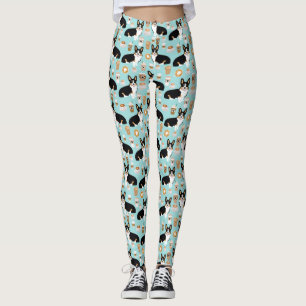Leggings Tri motif coloré de café de corgi - bleu