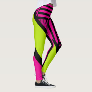 Leggings Triangle rayures en vert citron, rose chaud et noi