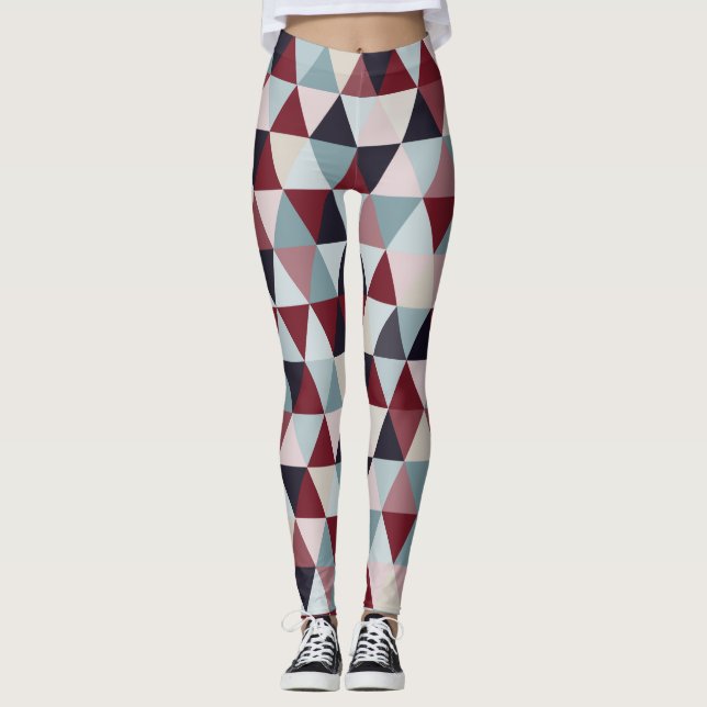 Leggings Triangles bleu foncé rouge et beige B (Devant)