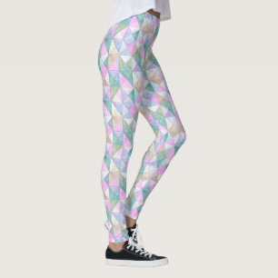 Leggings Triangles Matelassés en Rose Menthe et Sauge