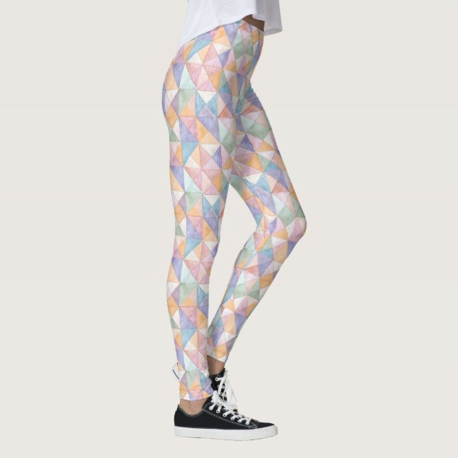 Leggings Triangles Patchwork Matelassé en Pêche Lavande et  (Droite)