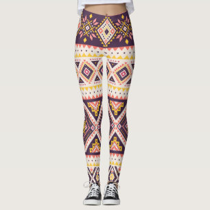 Leggings Tribal Aztec rayé, motif géométrique.