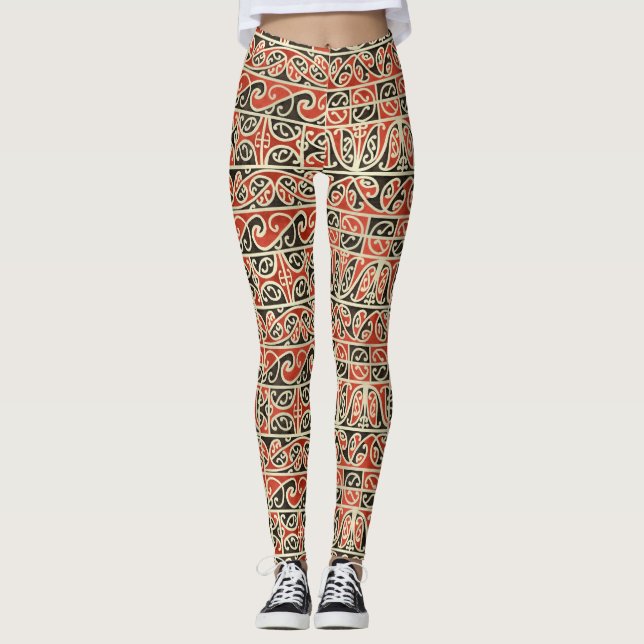 Leggings Tribal Maori Kowhaiwhai Koru Motif néo-zélandais (Devant)