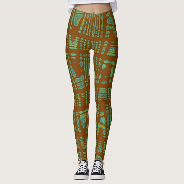 Leggings Tribal Pattern Yoga Pants Brown Green (Front)