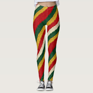 Leggings Tricot rayé festif en rouge, vert, or, crème