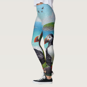 Leggings Trio côtier : Trois Puffins à la plage d'Oils