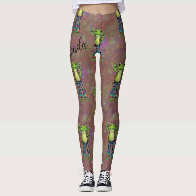 Leggings Trippie Hippie Psychedelic Frog Paix Retro Personn (Devant)