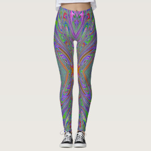 Leggings Trippy Abstrait violet, orange et papillon vert