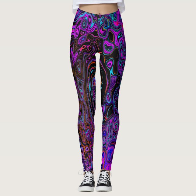 Leggings Trippy Black et Magenta Retro Liquid Swirl (Devant)