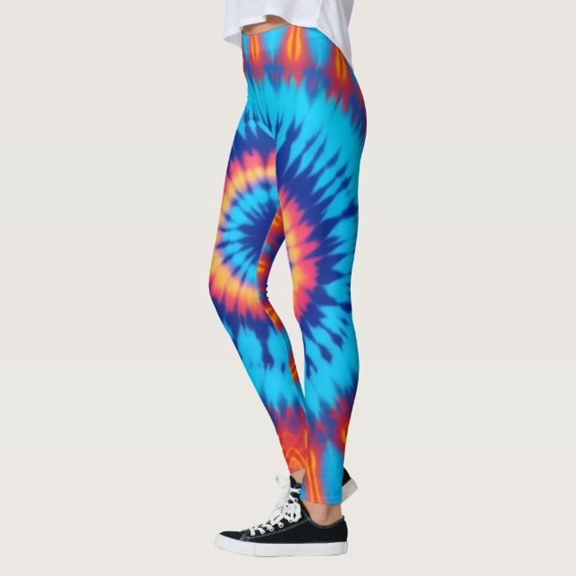 Leggings Trippy Cravate-Dye Retro Blue & Orange (Gauche)