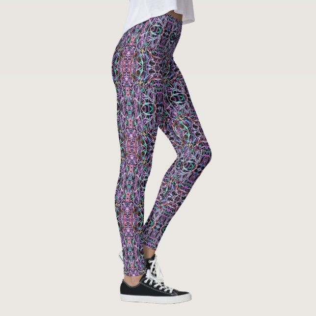 Leggings Trippy géométrique Abstrait en violet, vert, noir (Droite)
