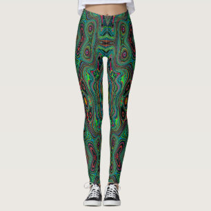 Leggings Trippy Retro Black et Lime Green Motif Abstrait