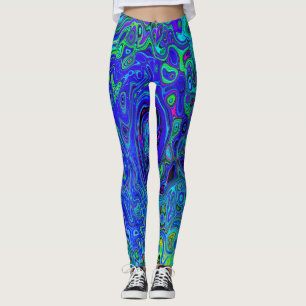Leggings Trippy Violet Bleu Abstrait Retro Liquid Swirl